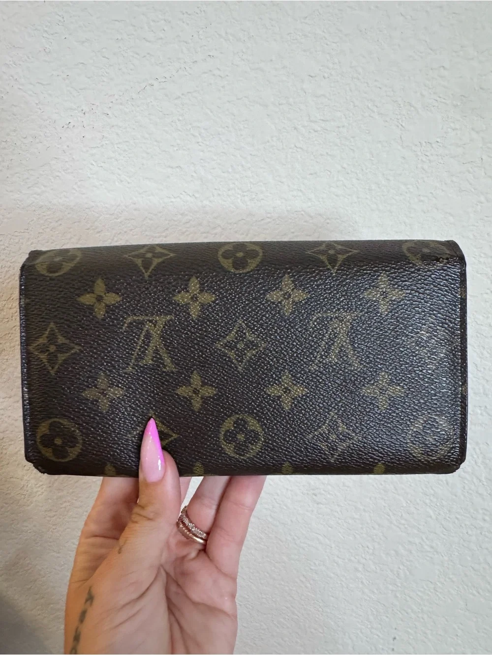 Louis Vuitton Monogram Flap Wallet in Brown with Gold Hardware